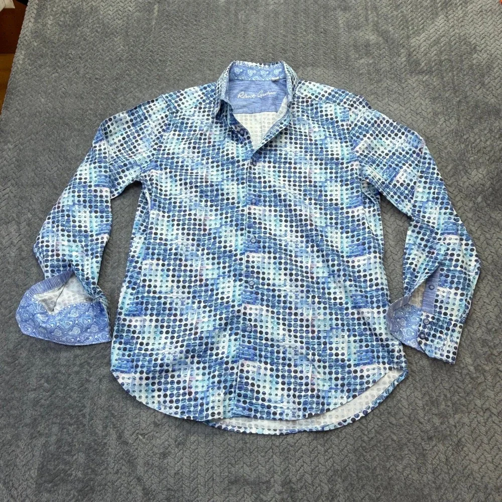 Robert Graham Shirt Mens S Classic Fit Blue Dot Cotton Long Sleeve Geometric